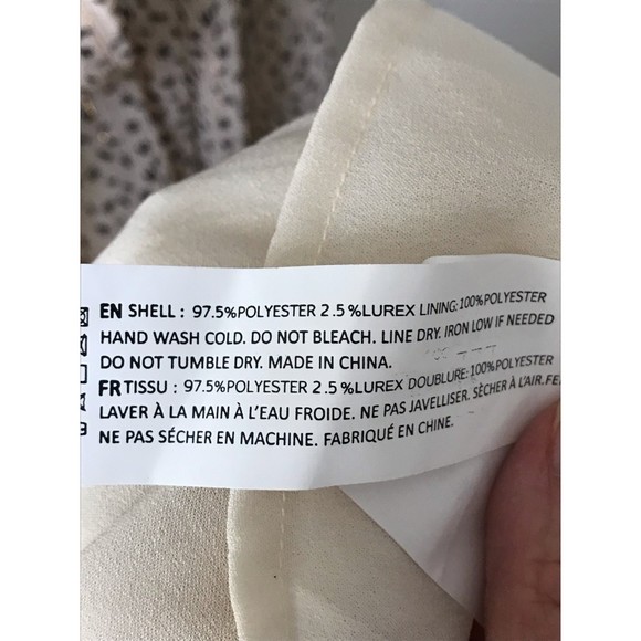 En Saison ANTHROPOLOGIE Dress Beige Metallic Smocked Belted XS Cottagecore - Picture 7 of 9